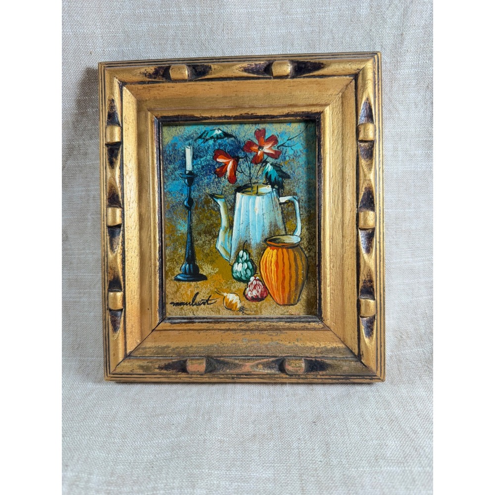 Vintage 1974 Original Oil Painting Still Life Gold Gilt Frame Signed Art